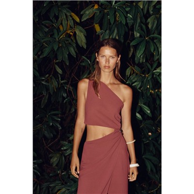 ASYMMETRIC MIDI DRESS WITH APPLIQUÉ