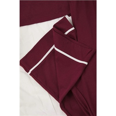 Bordo Biye Detaylı Gömlek Yaka Örme Pijama Takımı TBBAW26AI00032