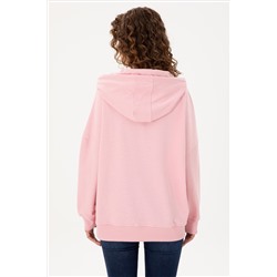 Kadın Pudra Kapüşonlu Basic Sweatshirt