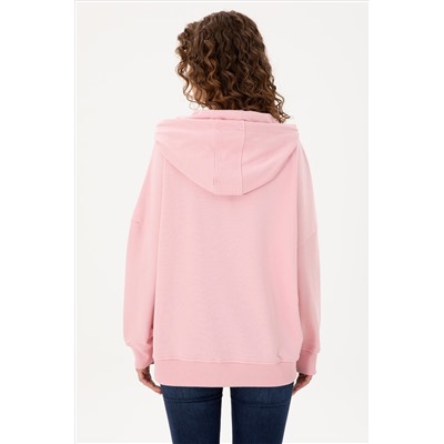 Kadın Pudra Kapüşonlu Basic Sweatshirt