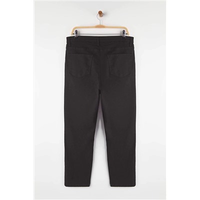 Siyah Yüksek Bel Önü Düğmeli Solmayan Siyah Büyük Beden Skinny Jeans TBBAW26CJ00042