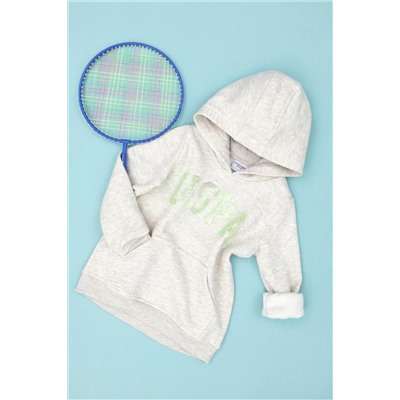 Çocuk Bej Melanj Basic Kapüşonlu Sweatshirt