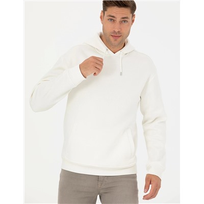 Ekru Regular Fit İçi Polarlı Kapüşonlu Sweatshirt