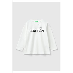 United Colors of Benetton Erkek Çocuk Krem Benetton Slogan Baskılı T-Shirt 223A3ATNG10B8