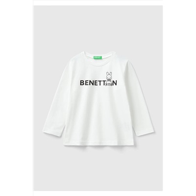 United Colors of Benetton Erkek Çocuk Krem Benetton Slogan Baskılı T-Shirt 223A3ATNG10B8