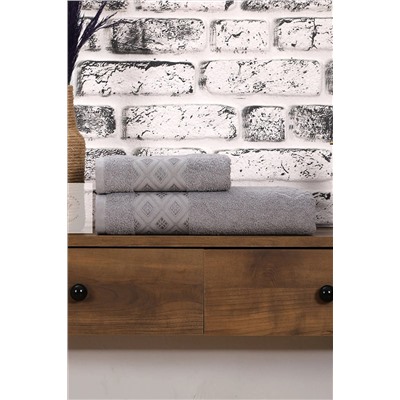 Mira Home 2 Parça Kadın / Erkek Banyo Duş Hamam Havlu Seti 90x150 Cm %100 Pamuklu Elmas Desen MH01230