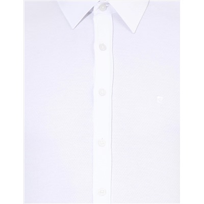 Beyaz Slim Fit Armürlü Uzun Kollu Gömlek