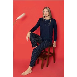Farya Home Dreamy Uzun Kollu Puantiyeli Düğmeli Yaka Pijama Takımı FHDVSKU9SFR