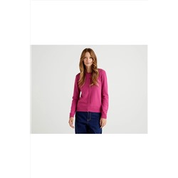 United Colors of Benetton Benetton Kadın Koyu Eflatun Bisiklet Yaka Merino Hırka 122A1002D5485-3G3