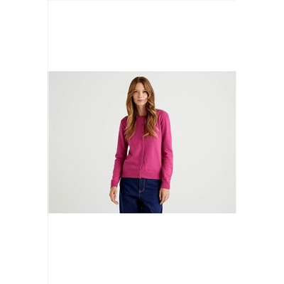 United Colors of Benetton Benetton Kadın Koyu Eflatun Bisiklet Yaka Merino Hırka 122A1002D5485-3G3