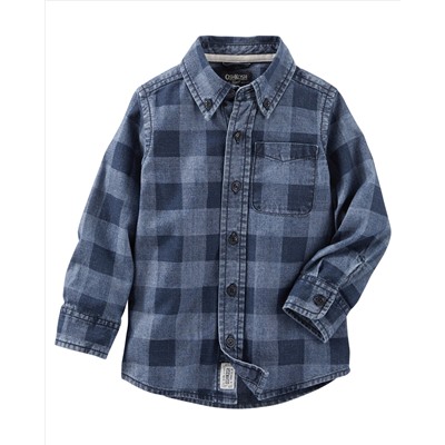 Buffalo Check Chambray Button-Front Shirt