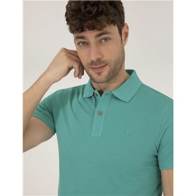 Yeşil Slim Fit Polo Yaka Basic Tişört