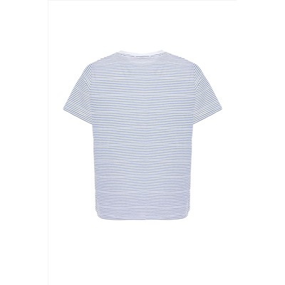 Lacivert Çizgili Bisiklet Yaka Çizgili Örme T-Shirt TBBSS23BF00068