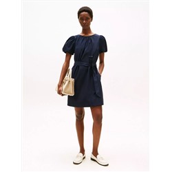 Puff-Sleeve Belted Dress
