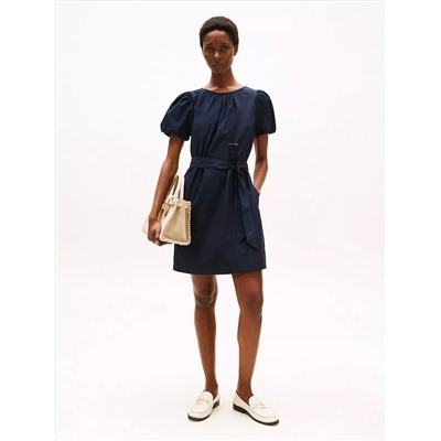 Puff-Sleeve Belted Dress