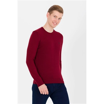 Erkek Bordo Bisiklet Yaka Basic Triko Kazak