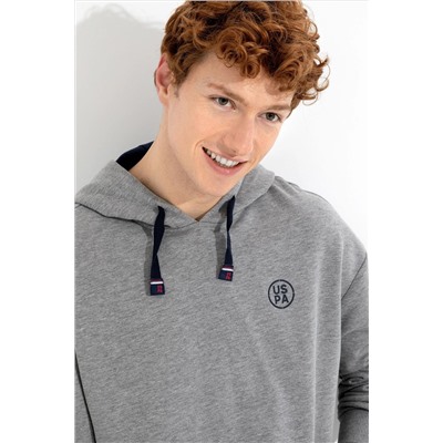 Erkek Gri Melanj Kapüşonlu Oversize Sweatshirt