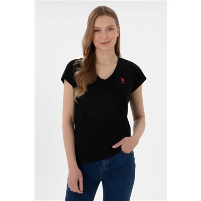 U.S. Polo Assn., Kadın Siyah V Yaka Basic Tişört 50305825-vr046