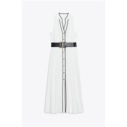 CONTRAST TRIM POPLIN MIDI DRESS