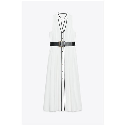 CONTRAST TRIM POPLIN MIDI DRESS