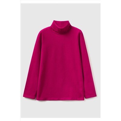 United Colors of Benetton Kız Çocuk Fuşya Balıkçı Yaka Basic T-Shirt 223A3P4ZC202N