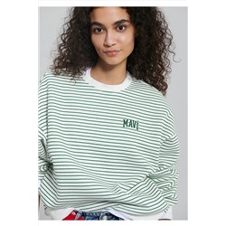 MaviLogo Baskılı Yeşil Çizgili Sweatshirt 1s10100-85520