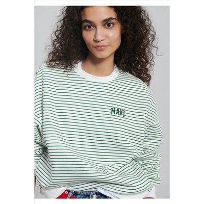 MaviLogo Baskılı Yeşil Çizgili Sweatshirt 1s10100-85520