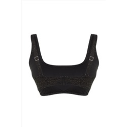 Siyah Simli Kumaş Bralette Büyük Beden Bikini Üstü TBBSS23CT00010