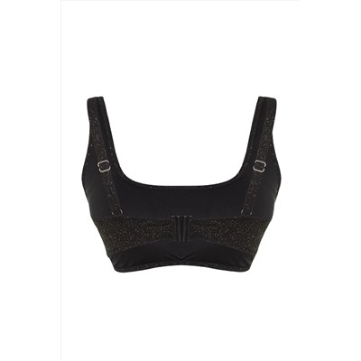 Siyah Simli Kumaş Bralette Büyük Beden Bikini Üstü TBBSS23CT00010
