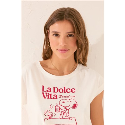 Camiseta manga corta 100% algodón blanco Snoopy
