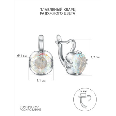 Серьги из серебра с плавленым кварцем радужного цвета родированные 925 пробы 521-10-01р152