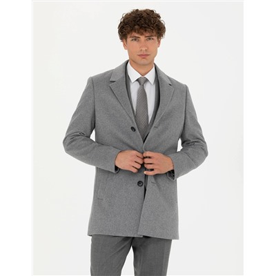 Açık Gri Ex. Slim Fit Kaşe Kaban