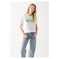 Mavi Kadın Beyaz Doğa Dostu Make The Planet Great Again Baskılı T-Shirt 168752-620