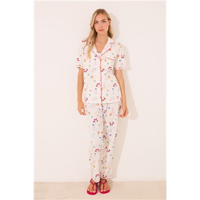 Pijama camisero 100% algodón marfil