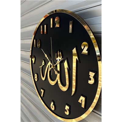 Pey Aksesuar Dekoratif Duvar Saati Ahşap Ve Aynalı Allah Lafzı 0301