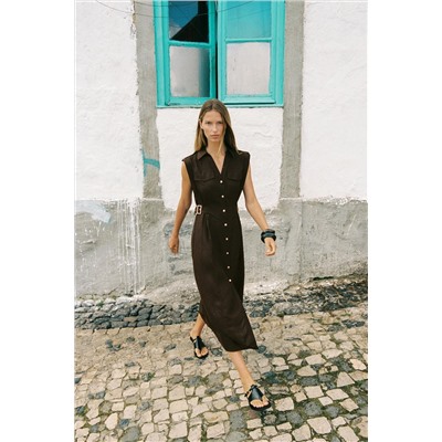 LINEN BLEND MIDI DRESS