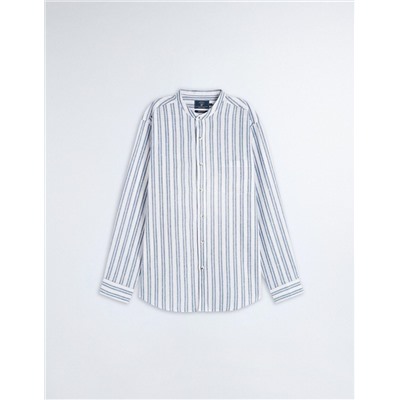 Linen Blend Shirt, Men, Dark Blue