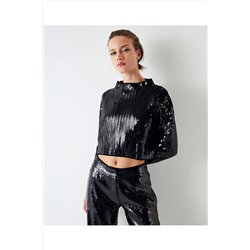 İpekyolPayet işlemeli crop triko