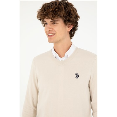 Erkek Slim Fit V Yaka Taş Basic Kazak