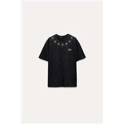 SLOGAN T-SHIRT WITH RHINESTONES