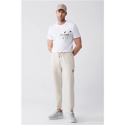 Avva Bej Beli Bağcıklı Paçası Lastikli Pamuklu Nefes Alan Regular Fit Jogger Eşofman Altı A31Y3415