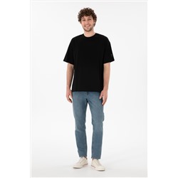 Erkek Oversize Fit Bisiklet Yaka Siyah Tişört