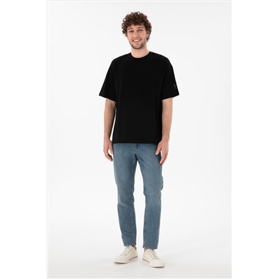 Erkek Oversize Fit Bisiklet Yaka Siyah Tişört