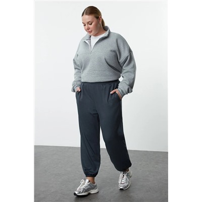 Indigo Loose Jogger Dökümlü Yumuşak Tuşeli Örme Büyük Beden Eşofman Altı TBBAW25AJ00003