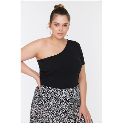 Trendyol Curve Siyah Fitilli Örme Tek Omuzlu Bluz TBBSS22AF0046