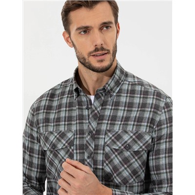 Yeşil Regular Fit Uzun Kollu Gömlek