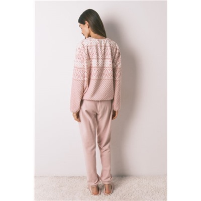 Pijama largo polar rosa cenefa