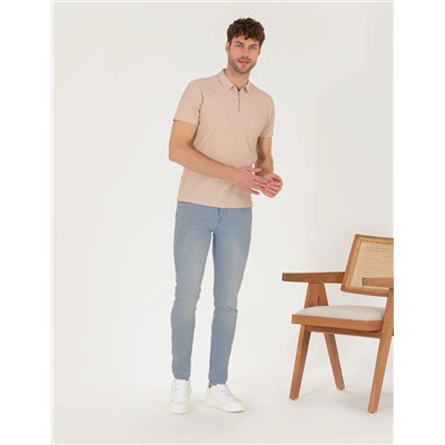 Bej Slim Fit Fermuarlı Polo Yaka Tişört
