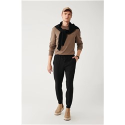 Avva Erkek Siyah Paçası Lastikli Beli Bağcıklı Slim Fit Dar Kesim Jogger Pantolon E003019