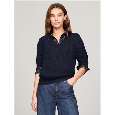 Cable Knit Wool-Blend V-Neck Sweater